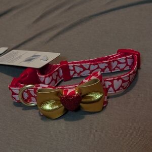 Top Paw Dog Collar with Red and Gold Heart Design, Size Small